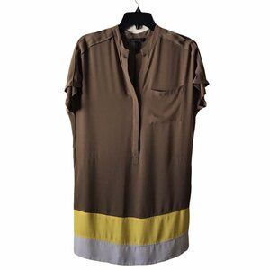 BCBGMAXAZRIA - Brown Yellow & Tan Stripe Satin Dress with Side Pockets